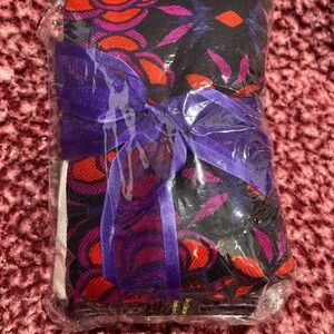 Set of 3 Colorful Patterned Fabric Shawls with Purple Ribbon Wrapping